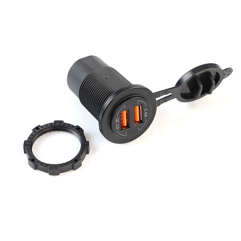 Max 32W 12V-24V DC Input Copper Terminal Dual Port USB Socket Waterproof