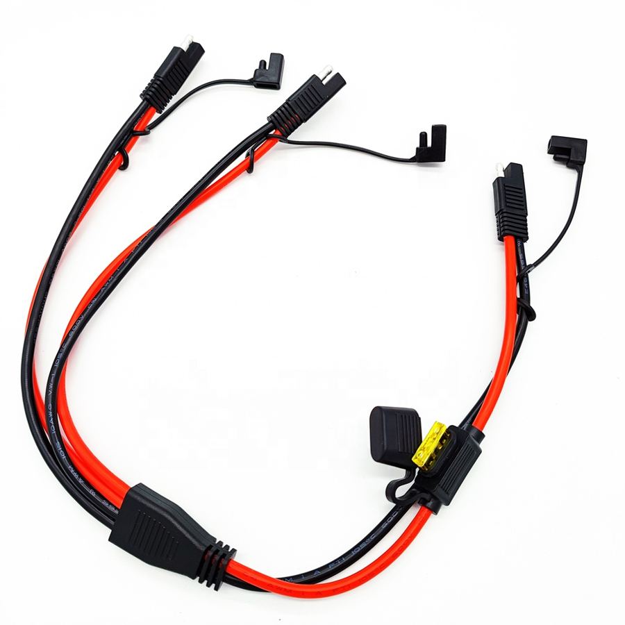 Quick Connect Disconnect DC Power Battery Automotive SAE 1 to 2 Y Splitter Adapter Plug Extension Cable with Middle Fuse Hold