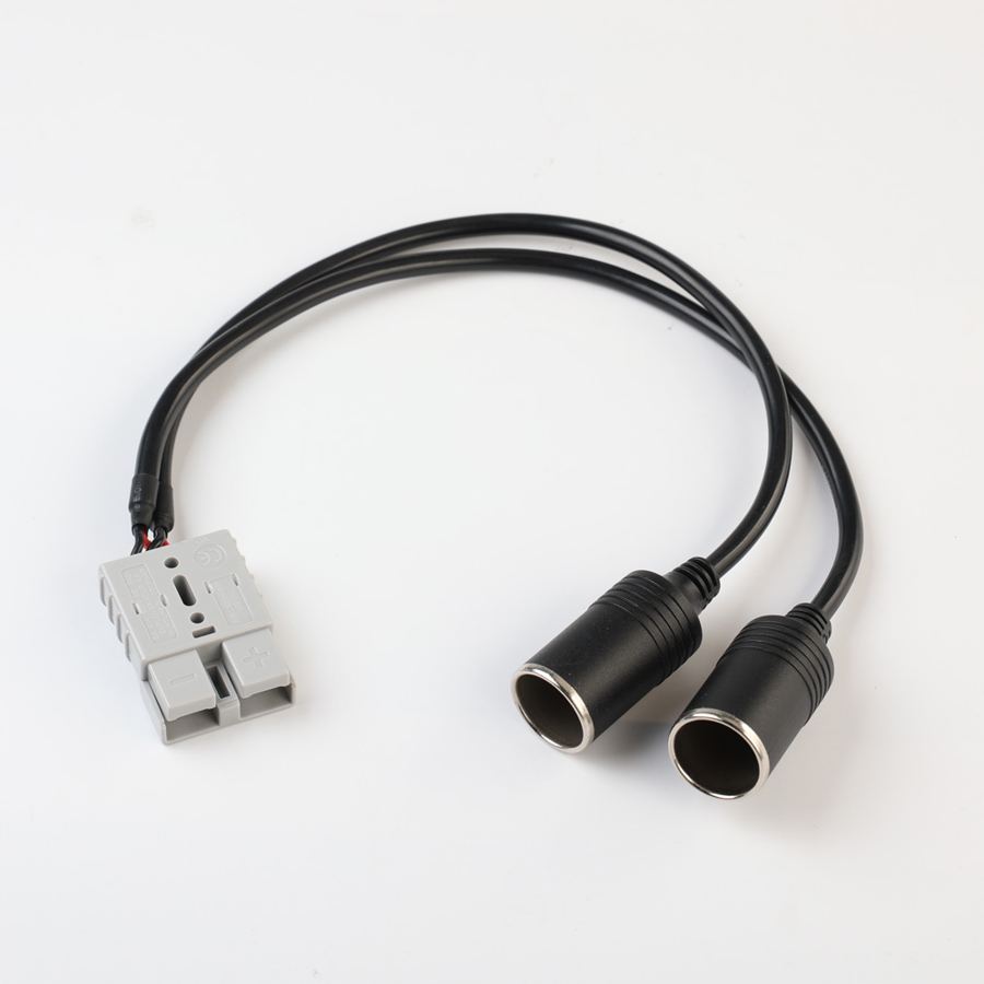 35CM 16AWG 6.5OD 50A Power Plug to 2 Car Cigarette Lighter Sockets