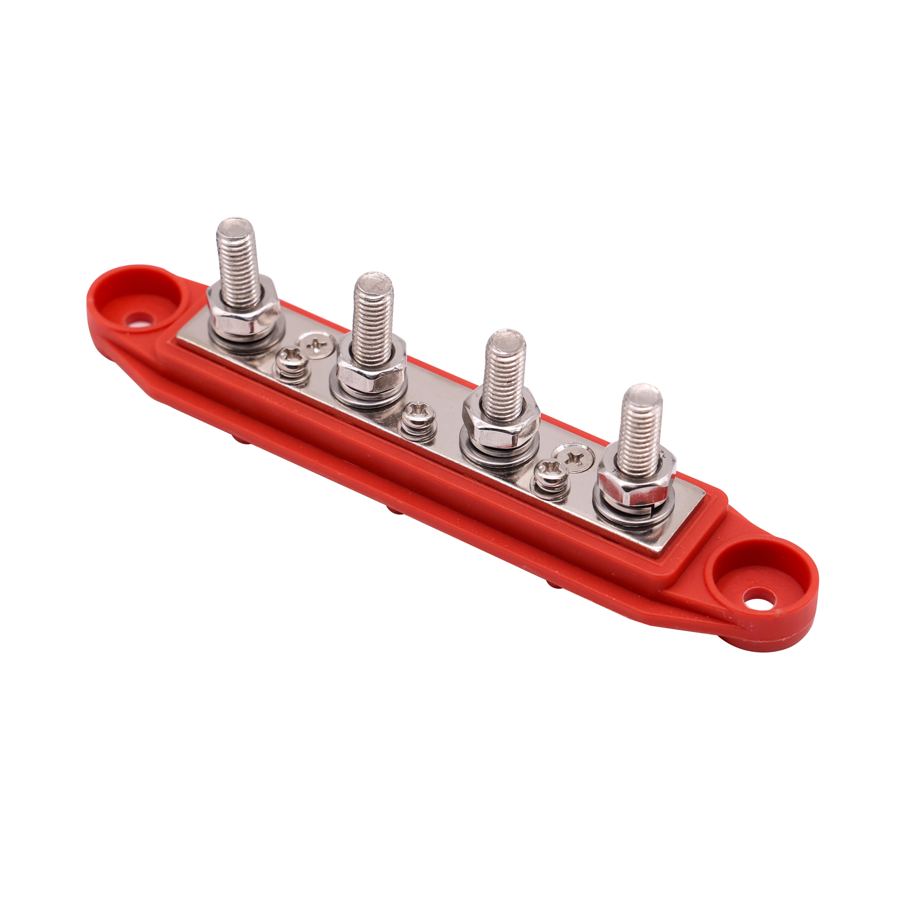 Nickel Plated 4 Way Battery Electrical Copper Power Distribution Posts Junction Block Bus Bar Holder Terminal Automotive Marine