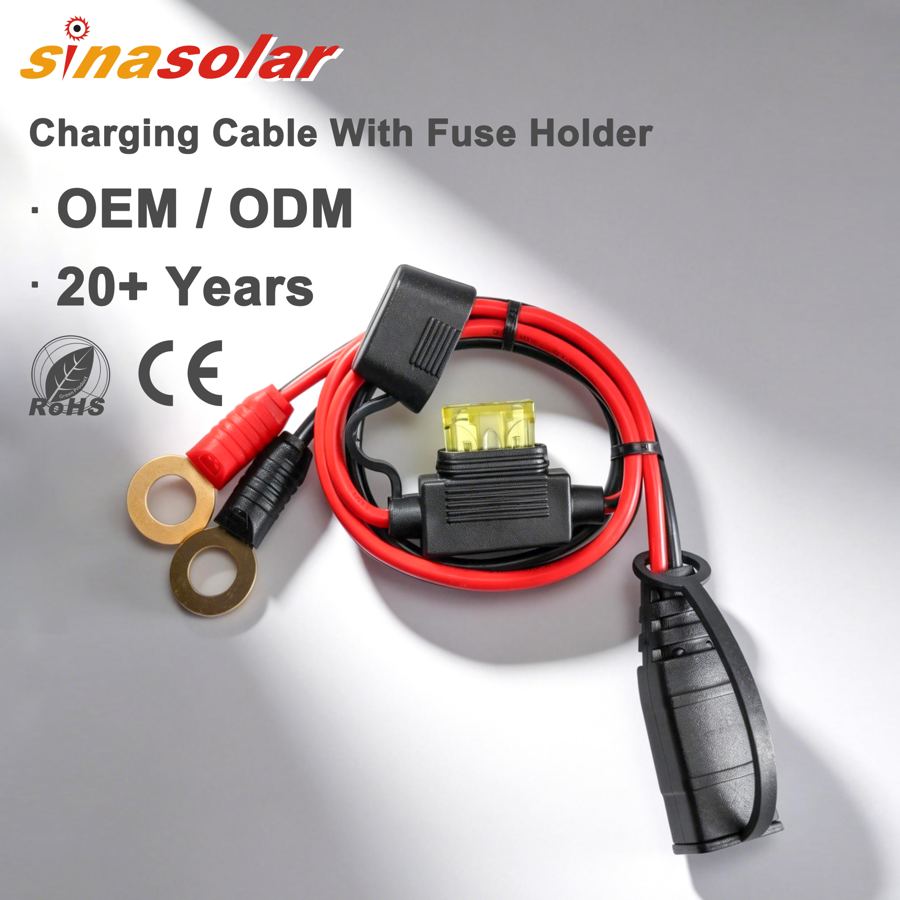 X-Connector M10 3/8 Inches XL Eyelet Terminal Smart Battery Charger Extension Cable Cord with 20A Fuse Holder Blade Motorcycle