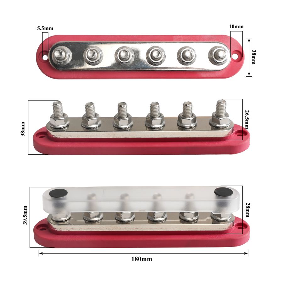 5 6 3+10 Way 300A 300V Marine Car Electrical Battery Copper Bus Bar Box with Waterproof Cover