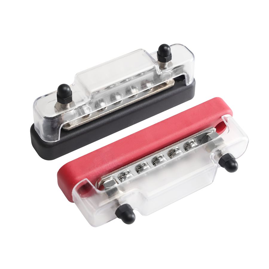 150A DC 48V M4 M6 Copper Nickel Plated Flame Retardant Nylon Base PC Cover Stainless Steel Hardware Battery Bus Bar Box