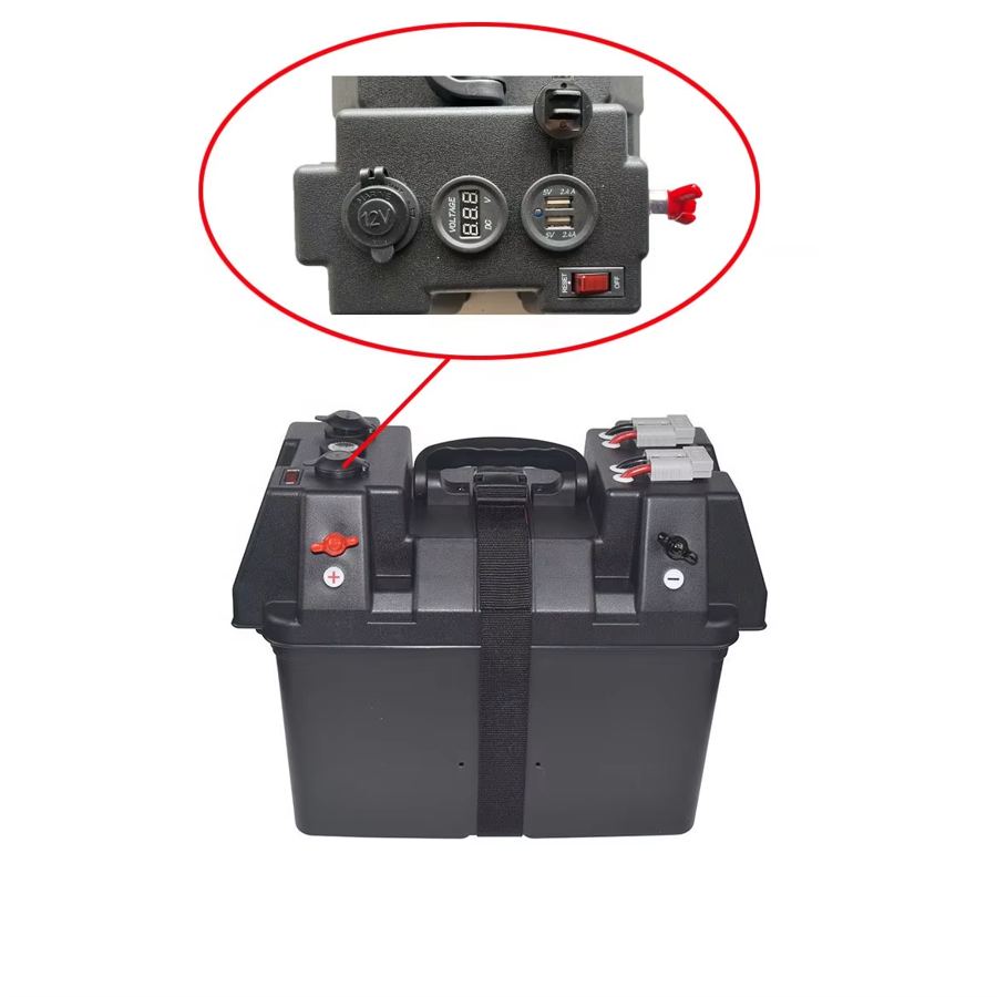 Good Quality Underground Plastic Solar Storage LED Voltmeter 2 X USB Output 12V 16A Battery Box for Outdoor Camping