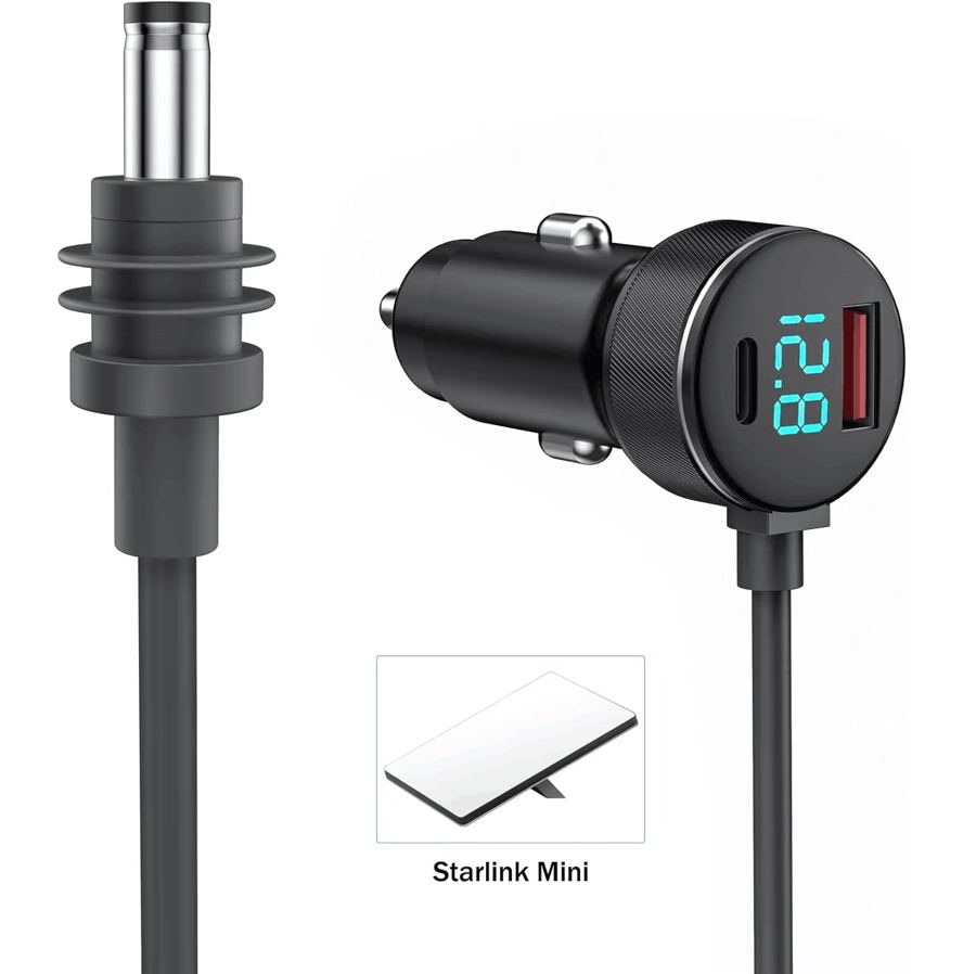 Cigarette Lighter to Starlink DC5521 Type USB C a Fast Charging Extension Cord for RV Car Power Supply LED Voltage Display