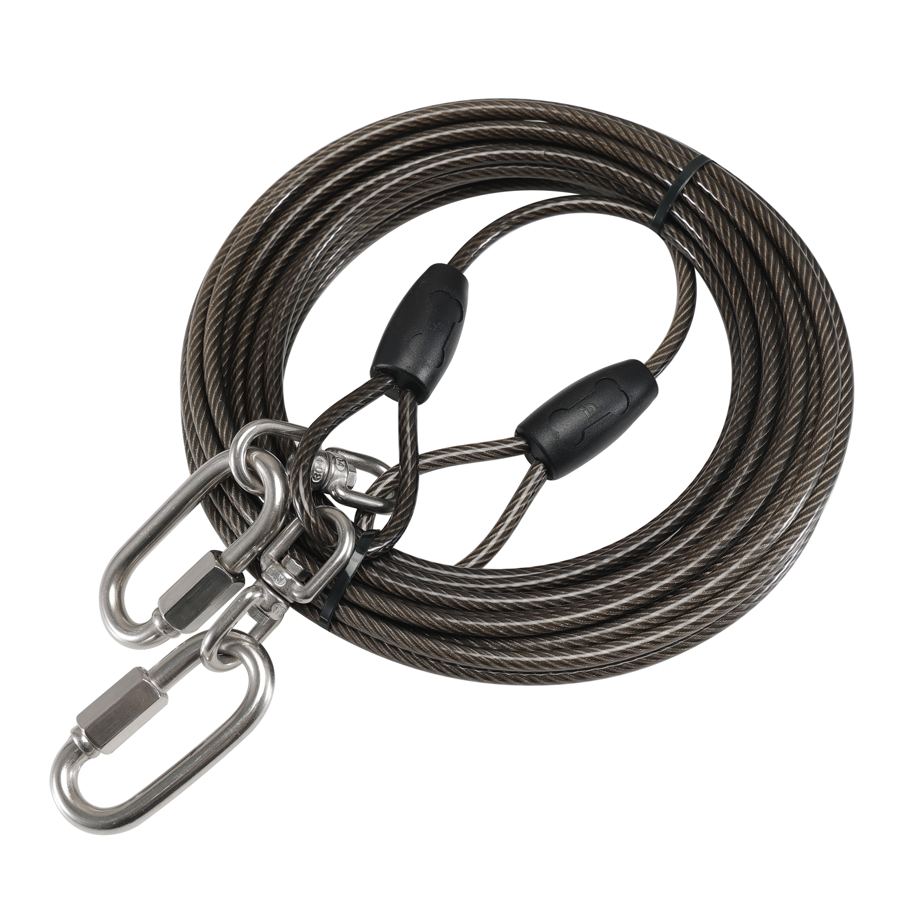 12M PVC Tie Out Versatile Security Cable Pet Leash Run Rope Towing Hook With SS304 Hook for Stage Outdoor Traveling Camping