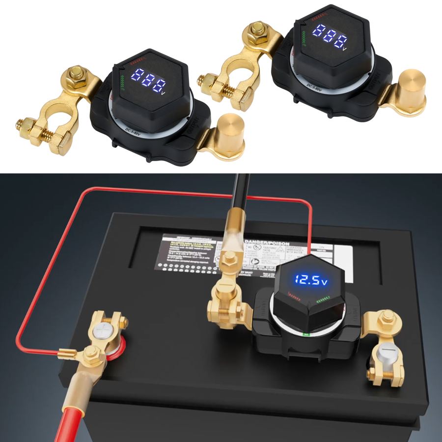 Heavy Duty Silver Plated Copper Battery Switch Disconnect Isolator With Voltage Display Battery Terminal for Automotive RV Car