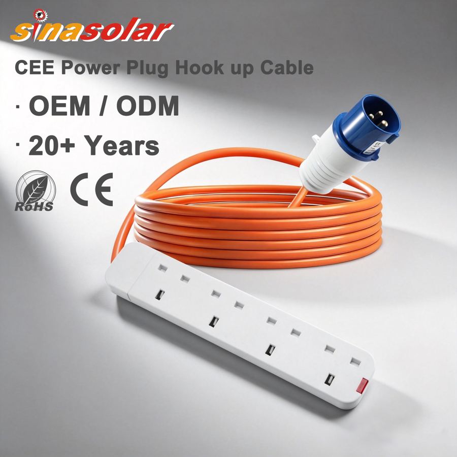 Heavy Duty CEE Power Plug Electric Hook up Cable UK Type Extension Cable 4Way Power Strip with Indicator Led for Caravan Camping