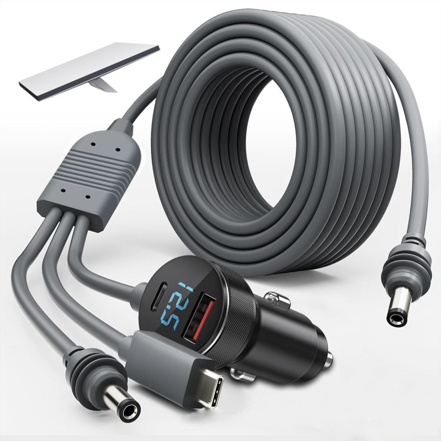 Starlink Multi 18AWG DC Cigarette Lighter Type C Plug to DC5521 Cable with Digital Display for RV Car to Starlink Power Supply