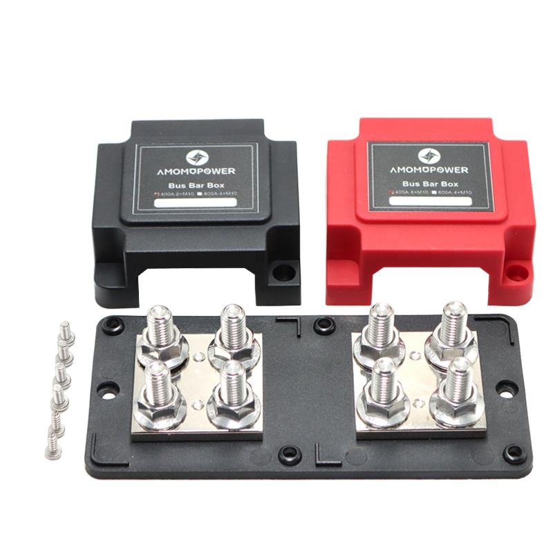 Heavy Duty 400A Bus Bar Box 12V-48V DC Battery Terminal Block with 4 Studs Copper M8 Screw for Marine RV Power Distribution