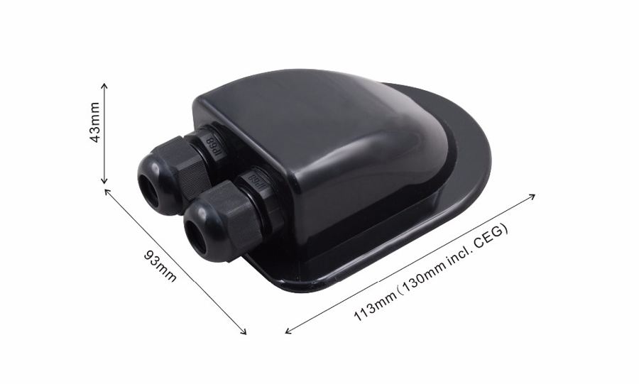 Black ABS Double IP66 Waterproof Solar Cable Entry Gland UV Resistant for Outdoor Caravan RV Motorhome Boat