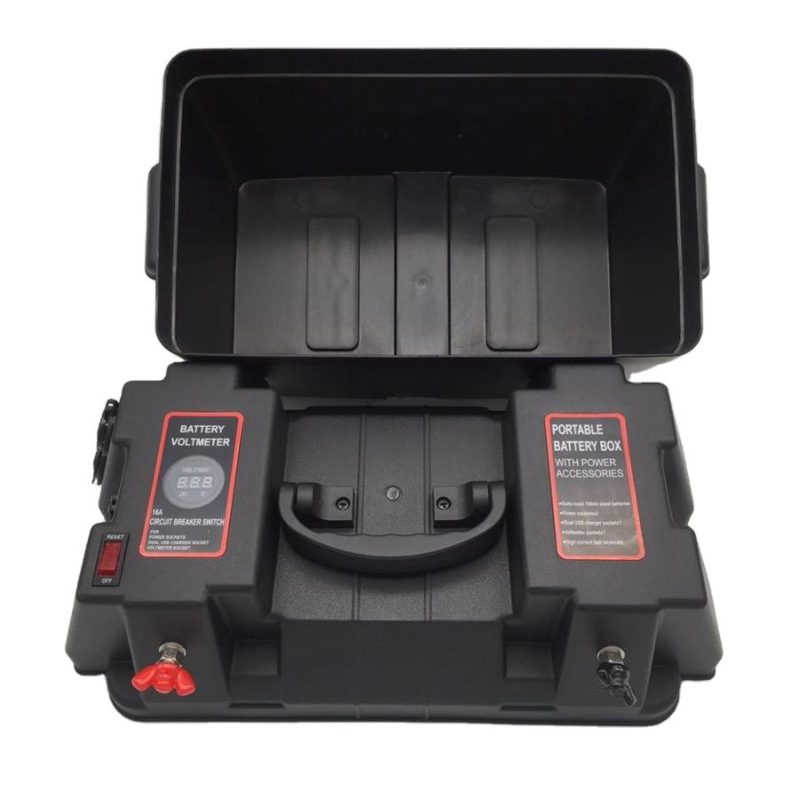 Heavy Duty Solar Battery Box Holder Trolling Motor Power Center With 3.1A USB Charger Voltmeter for RV Marine